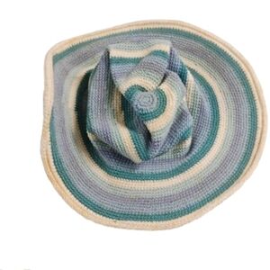Wooden Ships Women's Striped Crochet Blue White Sun Hat Cotton OS